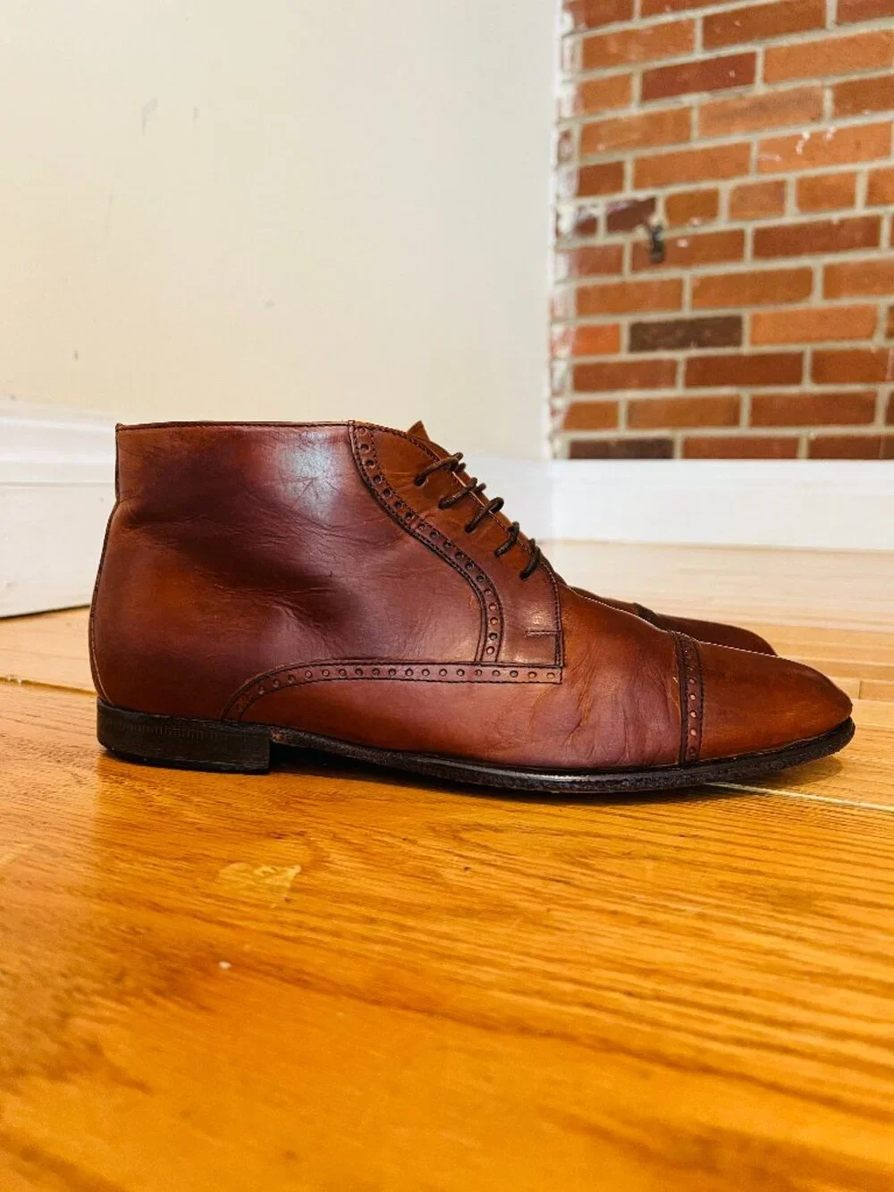 VTG Bostonian Oxford Ankle Boots Mens 9.5 Brown Leather Lace Up Chukka Italy